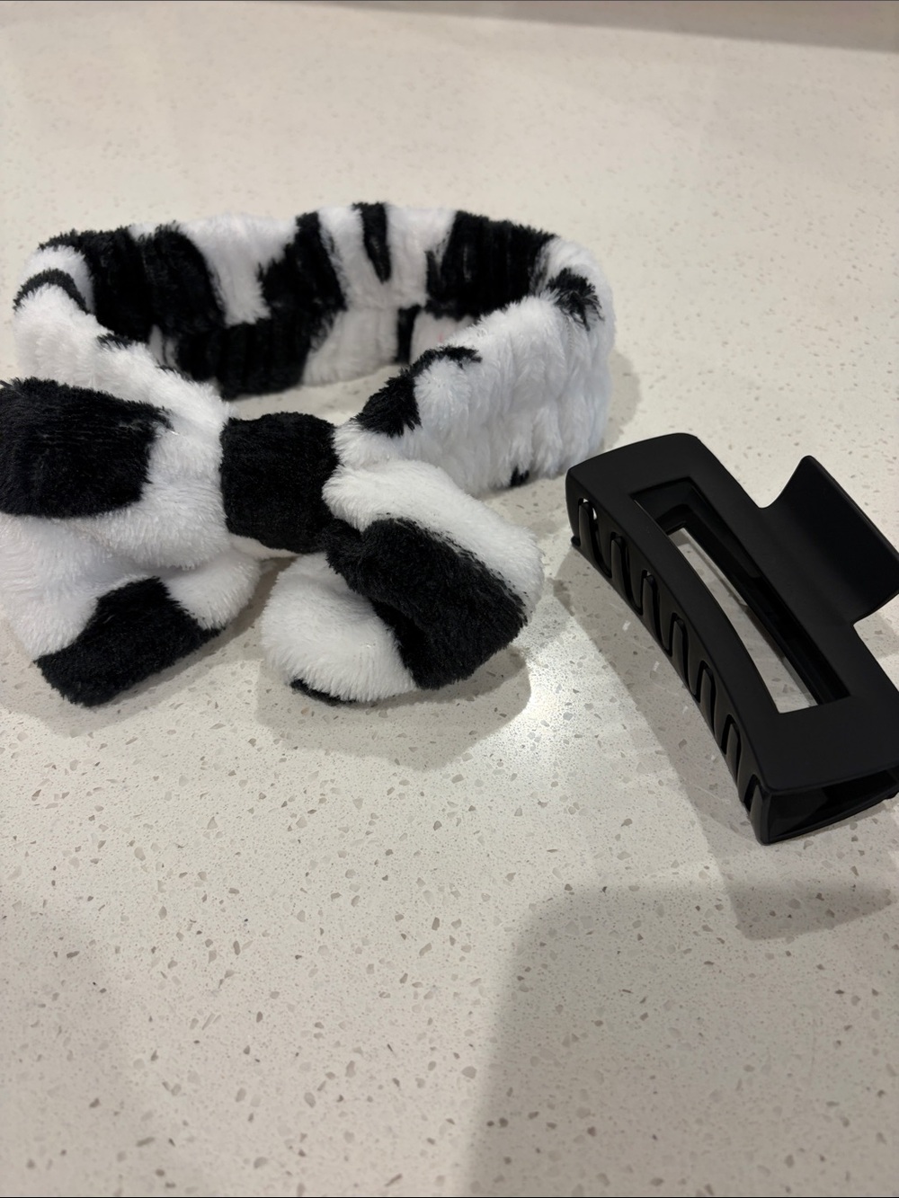 Black & White Plush Bow Spa Headband/Hair Clip